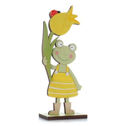 ŽÁBA S TULIPÁNEM ZEL/ŽL DŘEVO 8*5*22,5CM