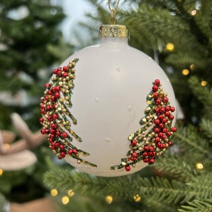 Biela guľa s vianočným motívom Plantex