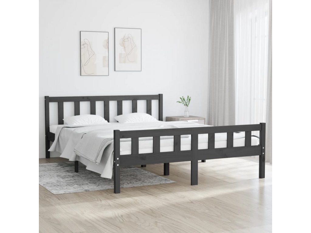 Rám postele šedý masivní dřevo 140 x 200 cm