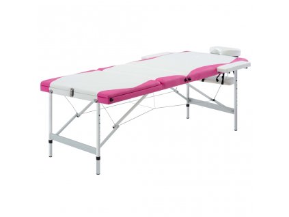 Skládací masážní stůl se 3 zónami hliník bílý a růžový