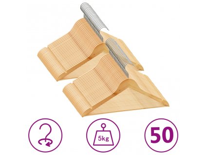 50 ks šatních ramínek protiskluzové tvrdé dřevo