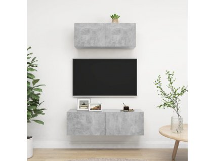 2dílný set TV skříněk betonově šedý dřevotříska
