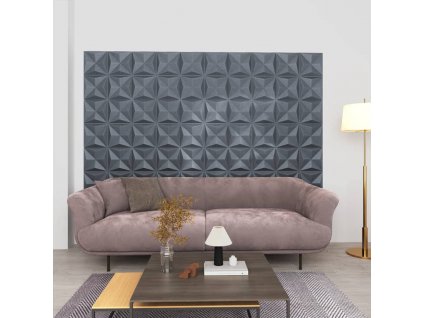3D nástěnné panely 48 ks 50 x 50 cm origami šedé 12 m²