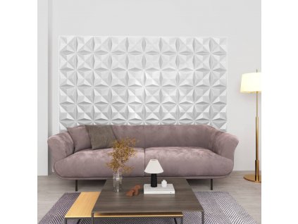 3D nástěnné panely 48 ks 50 x 50 cm origami bílé 12 m²