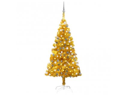 Umělý vánoční stromek s LED a sadou koulí zlatý 120 cm PET