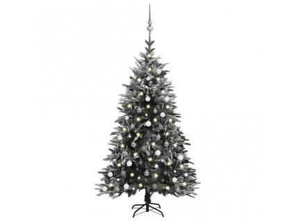 Umělý vánoční stromek LED a sada koulí zasněžený 180cm PVC a PE