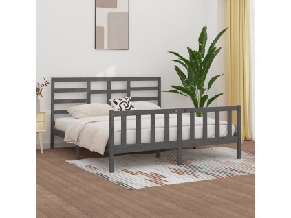 Rám postele šedý masivní borovice 200 x 200 cm 3107635