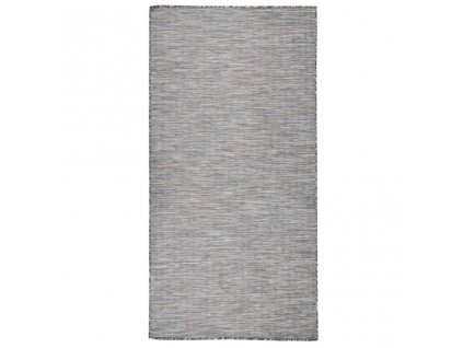 Venkovní hladce tkaný koberec 100x200 cm hnědý a modrý