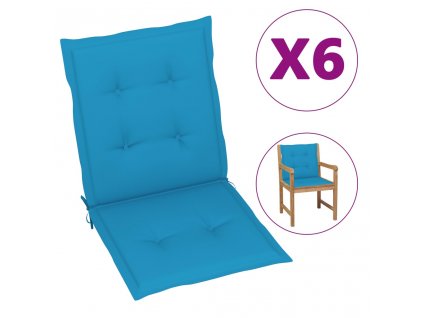Podušky na židli nízké opěradlo 6 ks modré 100x50x3 cm oxford