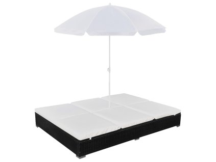 Zahradní postel se slunečníkem polyratan černá 42950