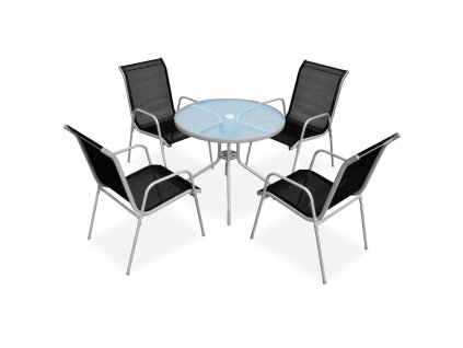 5dílný zahradní jídelní set ocelový černý 43317