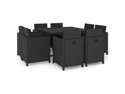 9dílný zahradní jídelní set s poduškami polyratan černý 46376