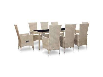 9dílný zahradní jídelní set s poduškami polyratan béžový 46042