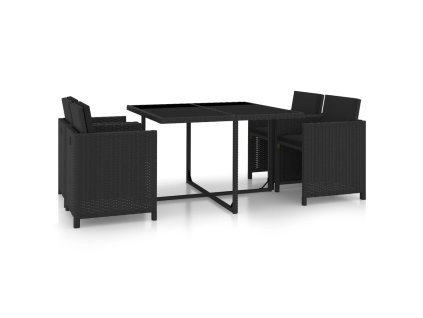 5dílný zahradní jídelní set s poduškami polyratan černý 46384