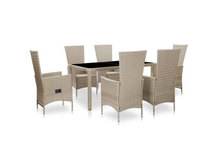 7dílný zahradní jídelní set s poduškami polyratan béžový 46040