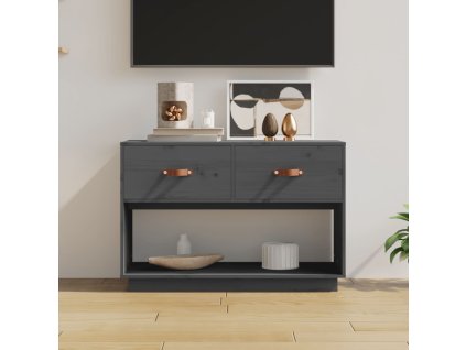 TV skříňka šedá 90 x 40 x 60 cm masivní borové dřevo 821524