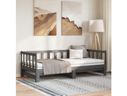 Výsuvná postel šedá 2x (90 x 190) cm masivní borovice 814666