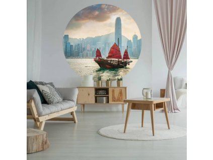 WallArt Kruhová tapeta Skyline with Junk Boat 190 cm