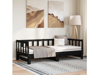 Výsuvná postel černá 2x (90 x 190) cm masivní borovice 814668