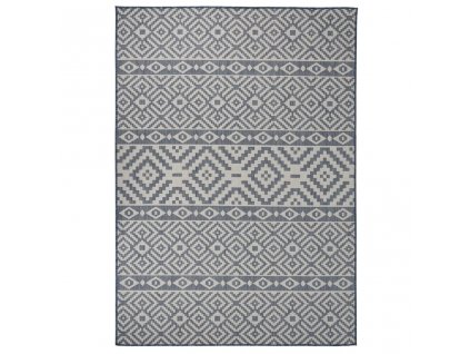 Venkovní hladce tkaný koberec 120x170 cm modré pruhy