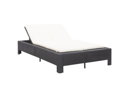 Zahradní lehátko pro 2 osoby s poduškou černé polyratan 46238