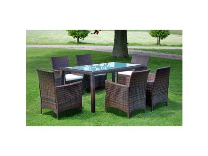 7dílný zahradní jídelní set s poduškami polyratan hnědý 43119