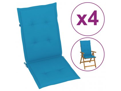 Podušky na židli vysoké opěradlo 4 ks modré 120x50x3 cm textil