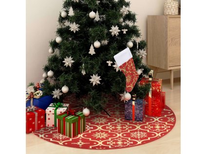 Luxusní podložka pod vánoční stromek s punčochou červená 90 cm