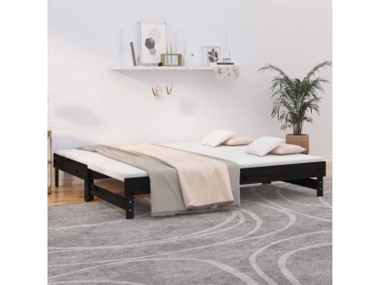 Výsuvná postel černá 2x(100x200) cm masivní borovice 823378