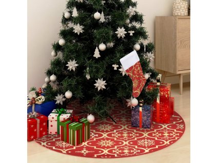 Luxusní podložka pod vánoční stromek s punčochou červená 122 cm
