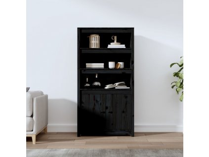 Skříň highboard černá 80 x 35 x 154 cm masivní borové dřevo