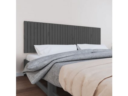 Nástěnné čelo postele šedé 204 x 3 x 60 cm masivní borové dřevo