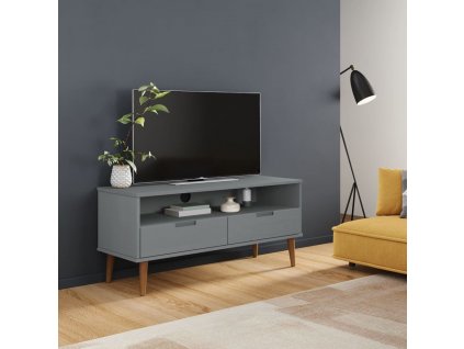 TV stolek MOLDE šedý 106 x 40 x 49 cm masivní borové dřevo