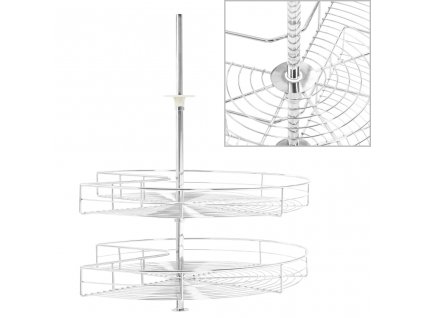 2patrový kuchyňský drátěný koš stříbrný 270 stupňů 71x71x80 cm