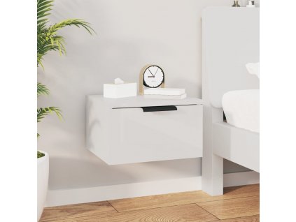 Nástěnný noční stolek bílý s vysokým leskem 34x30x20 cm 811388