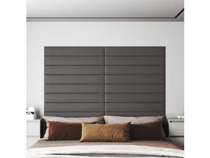 Nástěnné panely 12 ks šedé 90 x 15 cm umělá kůže 1,62 m²