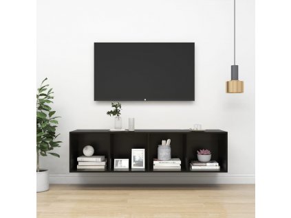 Nástěnná TV skříňka černá vysoký lesk 37x37x142,5cm dřevotříska