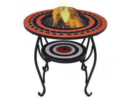 Mozaikový stolek s ohništěm terakota a bílý 68 cm keramika
