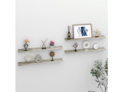 Nástěnné police 4 ks betonově šedé 80 x 9 x 3 cm 326706