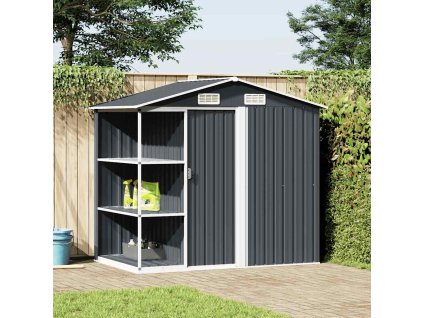 Zahradní domek s regálem antracitový 205 x 130 x 183 cm železo 47106