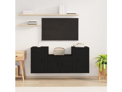 3dílný set TV skříněk černý kompozitní dřevo