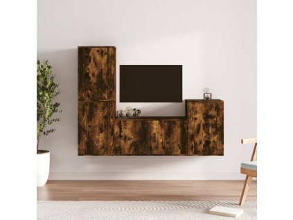 4dílný set TV skříněk kouřový dub kompozitní dřevo
