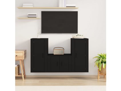 3dílný set TV skříněk černý kompozitní dřevo