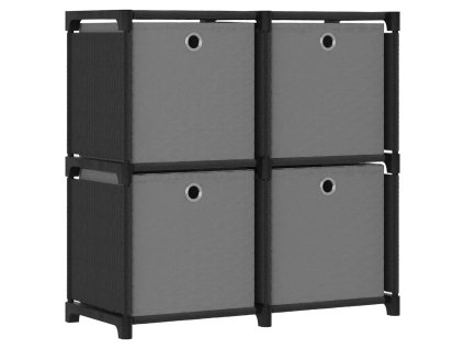 Výstavní police 4 přihrádky s boxy černá 69x30x72,5 cm textil 322599