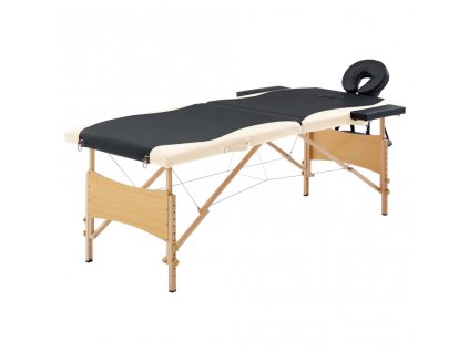 Skládací masážní stůl 2 zóny dřevěný černý a béžový