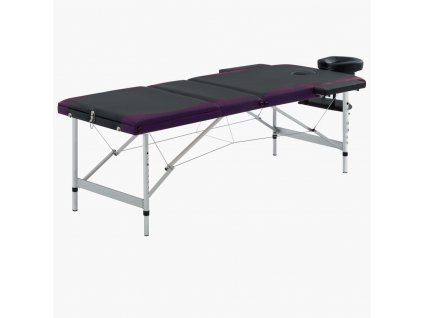 Skládací masážní stůl se 3 zónami hliník černý a fialový