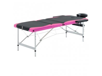 Skládací masážní stůl se 3 zónami hliník černý a růžový