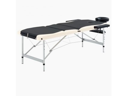 Skládací masážní stůl se 3 zónami hliník černý a béžový