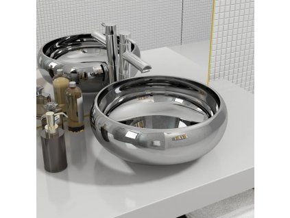 Umyvadlo 40 x 15 cm keramické stříbrné 143497