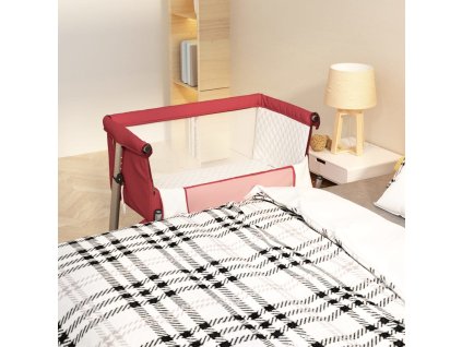 Dětská postýlka s matrací červená lněná tkanina 10299